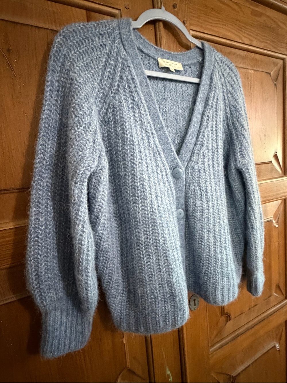 Sézane Chunky Heather Blue V-Neck Button Basile Cardigan Sweater - Picture 6 of 7